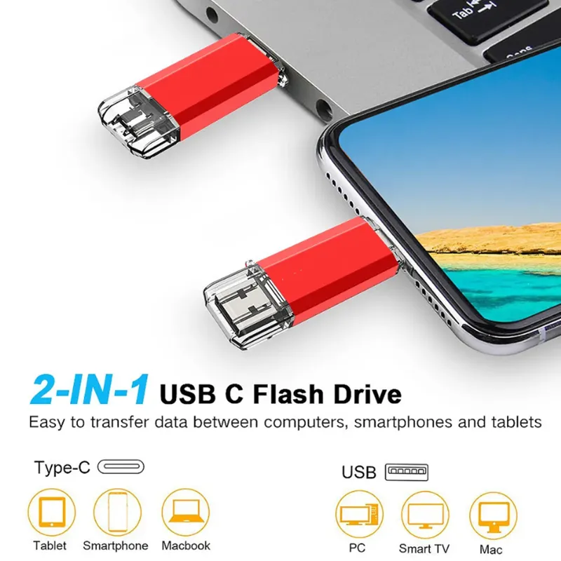 USB Flash Drive 1TB for iPhone USB 3.0 Memory Stick Jump Drive Thumb Drive  Photo Stick for iPhone, Type c, Android, PC - Red 