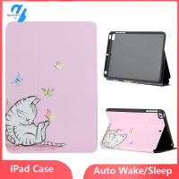 {Auto Sleep/Wake} สำหรับ iPad Mini 1 2 3 4 5/iPad 9.7 2017 2018/iPad Pro9.7 2016/iPad Air/iPad Air2/iPad Gen7 10.2/iPad 10.5/iPad Pro11 2018 2020/iPad Air4 10.9 2020หนัง PU ยูนิคอร์นและแมวเคสไอแพด2-Fold Ultra Slim น้ำหนักเบาสมาร์ทเชลล์