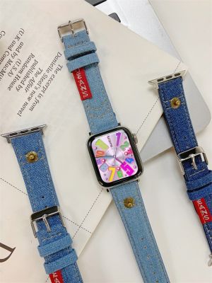 【Hot Sale】 Suitable for 8/7 generation 41 retro embroidery denim strap simple niche iWatch56SE leather