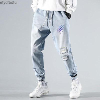 กางเกงผู้ชาย Etydfbdfu กางเกงยีนส์เทรนด์เกาหลีหลวมๆ