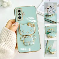 For Xiaomi Redmi K50 Gaming Mobile Phone Case Fashion Temperament Plating TPU Advanced Rotary Stand Makeup Mirror Hello Kitty Folding Mirror Stand Net Red New Couple Gift Soft Touch Anti slip Anti fall Protective Case