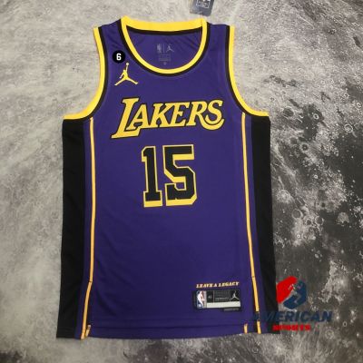 เสื้อกีฬาบาสเก็ตบอล ลายทีม Los Angeles Lakers 15 Austin Reaves สีม่วง สําหรับผู้ชาย 2023