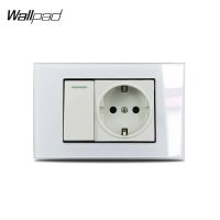 118x75mm EU Socket and 1 Gang Light Switch Wallpad L3 White Glass Panel US Size 1 2 Way Wall Switch with EU Socket Best Sellers