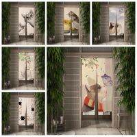 Cute Cat Butterfly Funny Door Curtain Dining Kitchen Door Curtain Japan Partition Curtain Drape Entrance Hanging Half-Curtain