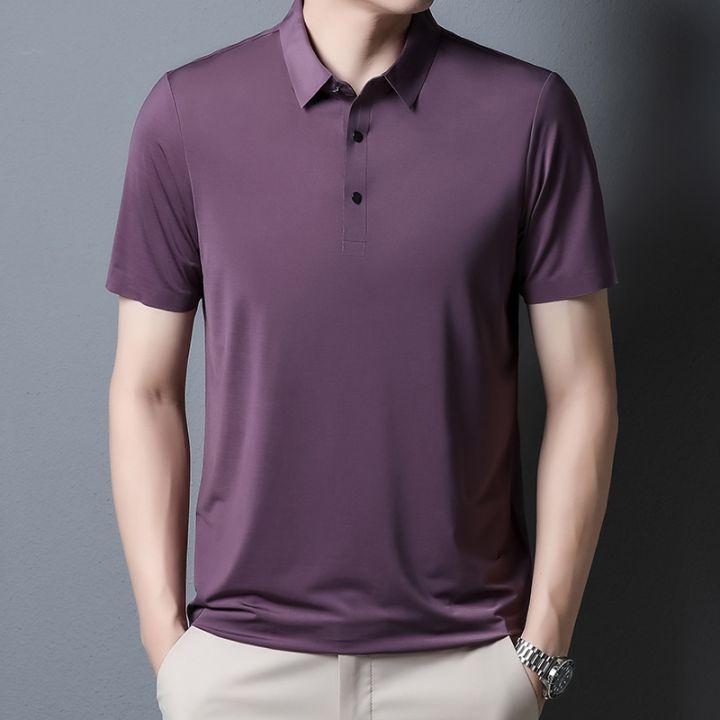 เสื้อโปโลสำหรับผู้ชายสีทึบผู้ชายแฟชั่นสั้น2023ฤดูร้อน-เสื้อโปโลลำลองธุรกิจระบายอากาศ