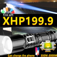 00LM ที่มีประสิทธิภาพมากที่สุด LED ไฟฉาย XHP199 USB ชาร์จไฟแฟลช5โหมดซูมไฟฉายยุทธวิธีแฟลชโคมไฟใช้26650