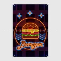 【YF】❍□♂  Burger Sign Glowing Metal Bar Decoration Wall Tin Posters