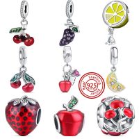 925 Silver Cherry Grapes Lemon Apple Strawberry Watermelon Fruit Beads Fit Original Pandora Charms Bracelets Women DIY Jewelry