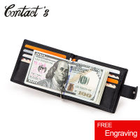 Contacts Genuine Leather Slim Wallet Men Money Clip Large Capacity Credit Card Wallet for Driver Licence Male Purse Coin Pocket
