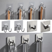 [hot]1/2/5pcs Double Hook Transparent Wall Hooks Self Adhesive Stainless Steel Coat Towel Hook for Kitchen Bathroom Hanger Organizer