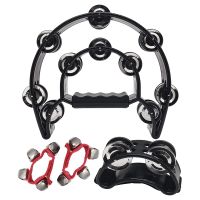 Double Row Tambourine Foot Tambourine Set, Half Moon Tambourine Metal Jingles Hand Percussion with Band Wrist Bells