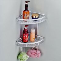 ☽ Home Hook Shower Storage 2 Layer Bath Corner Shelf Wall Mounted Aluminum Basket Shelves Bathroom Accessories 8007A16