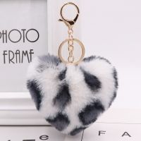 Artificial Rabbit Fur Pom-pom Keychain Leopard-print Pom-pom Keychain Lady Mobile Phone Bag Key Ring Love Pendant Decoration Key Chains