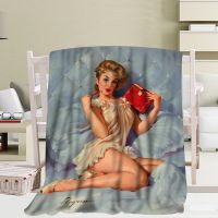 Pin Up America Retro Sexy Girl Blanket Queen Size Full Size Sofa Couch Bed Flannel Throw Blanketgirls Women Adult Warm Blankets