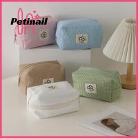 Tas Kosmetik ลายวาฟเฟิล PETINAIL ลายดอกไม้ฉลากกระเป๋าแต่งหน้าความจุเยอะซิปแบบพกพากระเป๋าสตางค์เก็บเหรียญสตรี