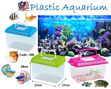 Portable Fish Tank Handheld Fish Tank,Plastic Mini Fish Box Transparent  Cutout Design, Plastic Aquarium with Handle for Turtle and Pet Fish (Random
