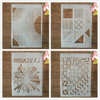 4 Pcs A4 29 ซม. เรขาคณิตไม่สม่ำเสมอรอบสแควร์ DIY Layering Stencils ภาพวาดสมุดภาพสี Embossing Album Decor แม่แบบ-LUIZU STORE