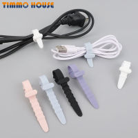 [Timmo House]5Pcs Fishbone Silicone Cable Tie Data Cable Storage Cable Organizer Headphone Winder Silicone Bandage Retainer Wire Cord Management Buckle Straps