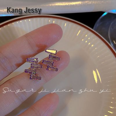 Kang Jessy 925 ต่างหูเย็บเพทายสีม่วงเข็มเงินหวานเย็นสไตล์สาวฮอตหรูหราหรูหราหรูหราหรูหราหรูหราหรูหรา ins ต่างหูสตั๊ดลม