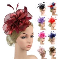 123ZOUUI มีสไตล์ ที่คาดผมตาข่ายดอกไม้ หมวกยอดนิยม fascinators การแข่งขันรอยัลแอสคอต งานเลี้ยงน้ำชาค็อกเทล หมวก fascinator หมวกกันน็อก ที่คาดผมดอกไม้ขนนก