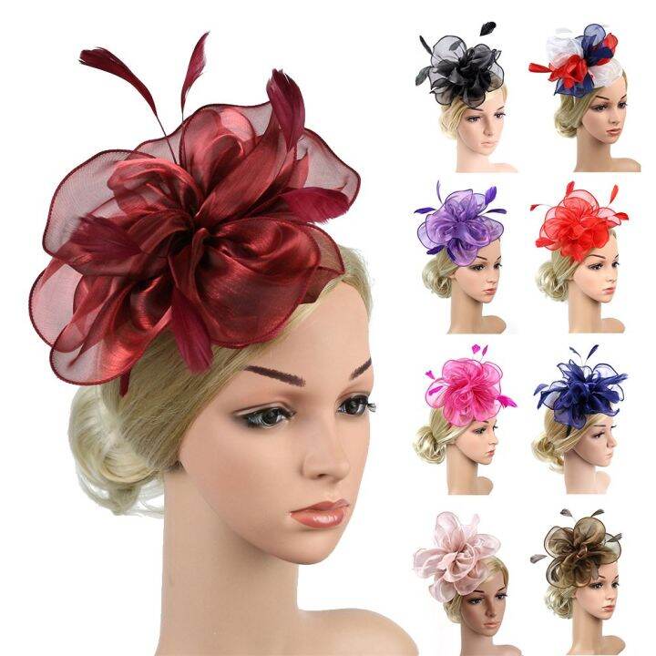 【COD】Stylish Wedding Flower Mesh Headband Fascinators Top Hat Headwear