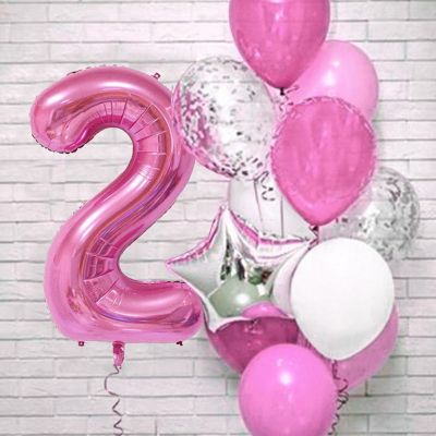 13ชิ้นสีชมพูขนาด32นิ้วลูกโป่งสุขสันต์วันเกิดลาเท็กซ์เจ้าหญิงเด็กผู้หญิงของตกแต่งเด็ก1St อายุ1 2 3 4 5 6 7 8 9ปี