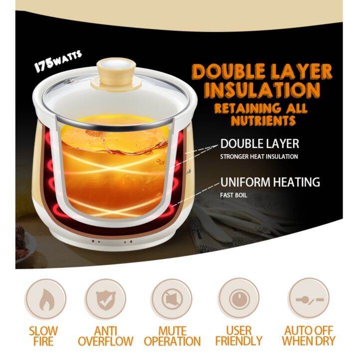 Bear Electric Cooker DDGD20Q2 2.0L Electric Slow Cooker with Ceramic