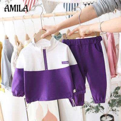 AMILA เสื้อผ้าเด็กฉบับภาษาเกาหลีของเด็กผู้ชายชุดเสื้อสเวตเตอร์แฟชั่นลำลองพลัสชุดเด็กสไตล์ต่างประเทศ
