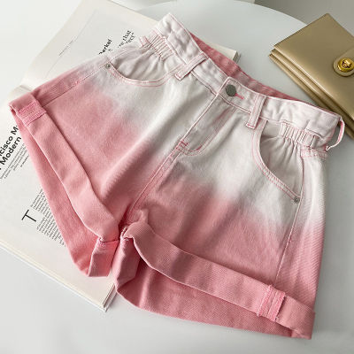 Summer Denim Shorts Women Short Jeans Gradient Wide Leg Vintage High Waist Womens Jeans Shorts Ladies Bottom