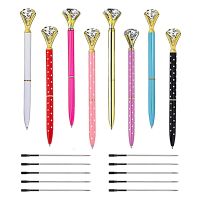 8Pcs Diamond Pens with Big Crystal Bling Metal Ballpoint Pens Retractable Ballpoint Pens with 10Pcs Refills