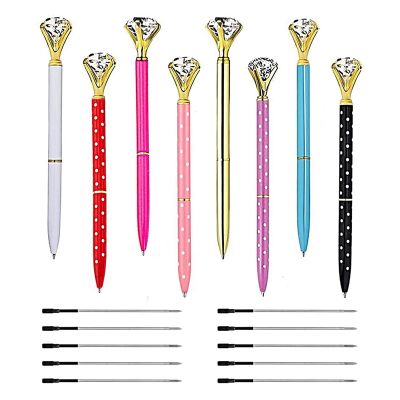 8Pcs Diamond Pens with Big Crystal Bling Metal Ballpoint Pens Retractable Ballpoint Pens with 10Pcs Refills