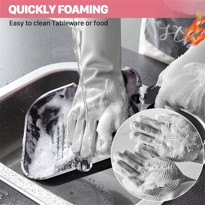 ถุงมือน้ำยาล้างจานซิลิโคนยางถุงมือฟองน้ำเครื่องถูในครัวเรือนเครื่องมือทำความสะอาดครัวส่งในห้องครัว