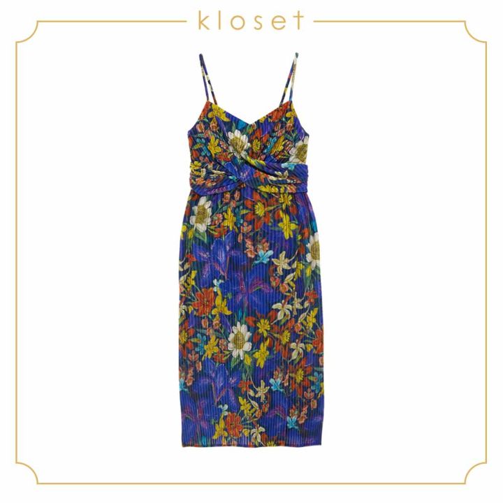kloset-iris-printed-spaghetti-strap-dress-aw19-d002-เสื้อผ้าผู้หญิง-เสื้อผ้าแฟชั่น-เดรสแฟชั่น-เดรสสายเดี่ยว-เดรสผ้าพิมพ์