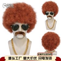 ? วิกผม cos The new mens fashion retro orange explosion head synthetic fiber wig caps