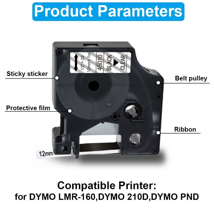 compatible-dymo-d1-12mm-label-tape-45019-black-on-green-label-tape-for-dymo-label-manager-lm160-280-dymo-pnp