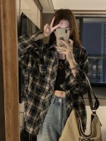 ❁□ Korean retro long-sleeved plaid shirt jacket for women in spring and autumn design niche loose versatile lapel shirt trendy