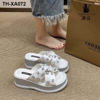 Male monkey rhinestone high-heeled slippers womens summer outerwear fashion increase 2023 new model muffin thick-bottomed wedge sandals and slippers