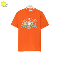 ผู้ชายผู้หญิงคู่ Casual TEE TOP เห็ดพิมพ์เทนนิสคลับ CASABLANCA เสื้อยืด streetwear สีส้มสีดำสีขาวแขนสั้น