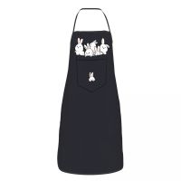 Rabbit In Pocket Apron for Women Men Unisex Bib Cute Bunny Kitchen Cooking Tablier Cuisine Chef Painting