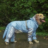 HOOPET Big Dog Raincoat with Tail Jumpsuit Raincoat for Large Dogs with Reflective Strips Tow Hole Labrador Waterproof Jacket