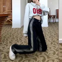 Black Wide-Leg Jeans Womens Straight Loose 2022 Plus Velvet New High Waist Large Size Hit Color Mopping Pants Trendy