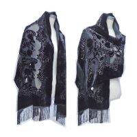 [A Flexible] Soild กำมะหยี่สีดำผ้าพันคอ LuxuryWomenWarm ShawlsGlitterLong หญิง Foulard ผ้าพันคอ