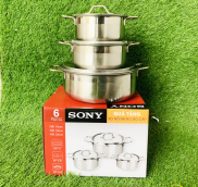 Bộ 3 Nồi Inox Sony Cho Mọi Loại Bếp, Nồi Inox Nắp Kính Dày - Bộ Nồi Sony