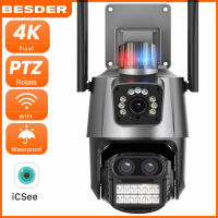 BESDER 4K 8MP WIFI กล้องกลางแจ้ง 8 เท่าซูม 3 เลนส์ Dual Screen IP Camera การรักษาความปลอดภัยภายในบ้าน PTZ Camera การติดตามอัตโนมัติ การเฝ้าระวังวิดีโอ CCTV