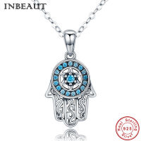 INBEAUT 100 Real 925 Sterling Silver Round Blue Zircon Vintage Compass Hand Pendant Necklace for Women Party Chain Jewelry