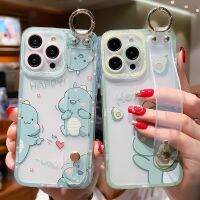 （shine electron）【อิเล็กทรอนิคส์เรืองแสง】เคสสายรัดข้อมือสำหรับ iPhone 14 13 12 11 Pro Max X XR XS Max 8 7 Plus SE Plus SE เคสที่จับโทรศัพท์ TPU แบบน่ม Dinasour ตลกๆ