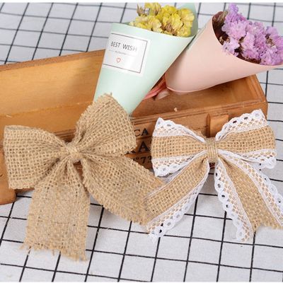 5/10 Pcs Gift Wrapping Vintage Jute Ribbon Bows for Crafts DIY Natural Jute Burlap Lace Ribbon Christmas Wedding Decoration Home Gift Wrapping  Bags