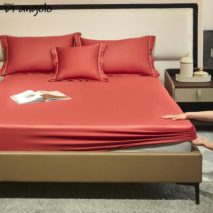ผ้าปูที่นอนพอดีสีทึบผ้าฝ้ายอียิปต์1ขนาดปรับได้1000tc-เตียงคู่ผ้าปูที่นอนไม่ลื่นยางยืด-l