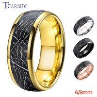 【lz】☄❦✹  6MM 8MM Nice Tungsten Anel De Noivado Para Mulheres Dos Homens Preto Meteorito Inlay Trendy Gift Jewelry Comfort Fit