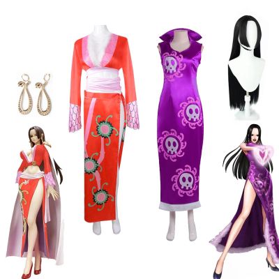 Anime Boa Hancock Cosplay Costume Sleeveless Long Purple Dress Earrings Halloween Carnival Cheongsam Set  Outfits Role Play